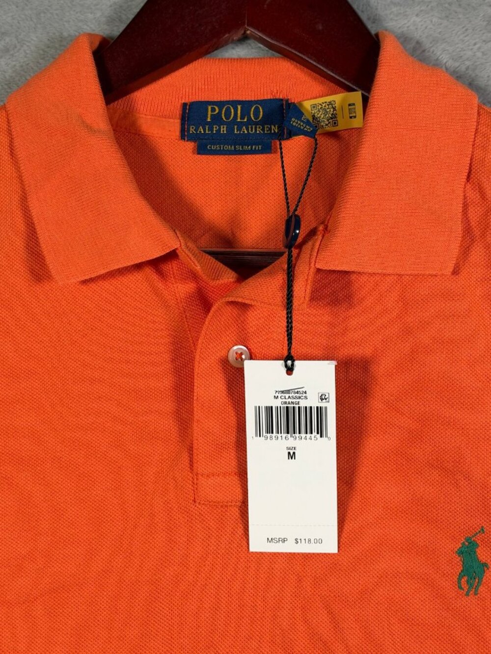 Polo Ralph Lauren Shirt Mens M Orange Green Pony SLIM Fit Short Sleeve $118